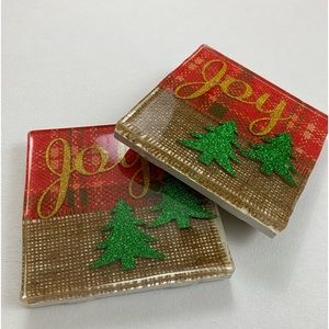 Handmade ceramic tile coasters for Christmas